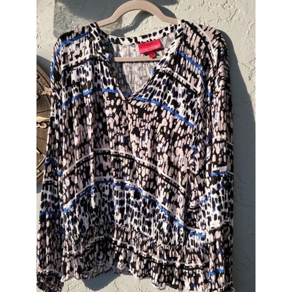 Jennifer Lopez JLo Blue Print Rayon Blouse XL Free Shipping (LF)